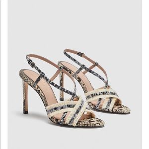 Zara Leopard Leather Sandal Heels w/ Snakeskin 7.5
